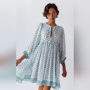 Daughters of India Blue and White Floral Mini Dress